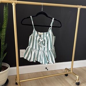 Green and White Striped Peplum Top